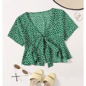 Shein green floral cropped shirt